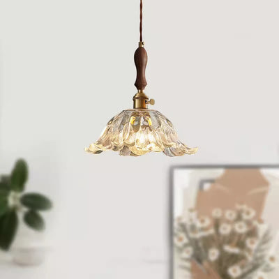 Contemporary Retro Flower Transparent Copper Glass 1 - Light Pendant Light For Dining Room