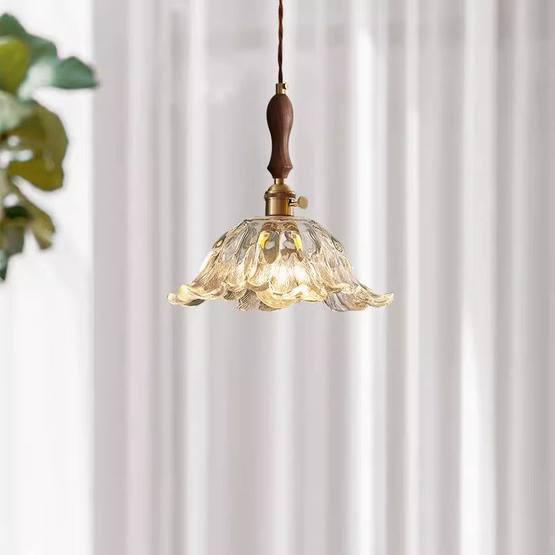 Contemporary Retro Flower Transparent Copper Glass 1 - Light Pendant Light For Dining Room