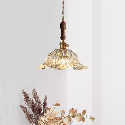 Contemporary Retro Flower Transparent Copper Glass 1 - Light Pendant Light For Dining Room