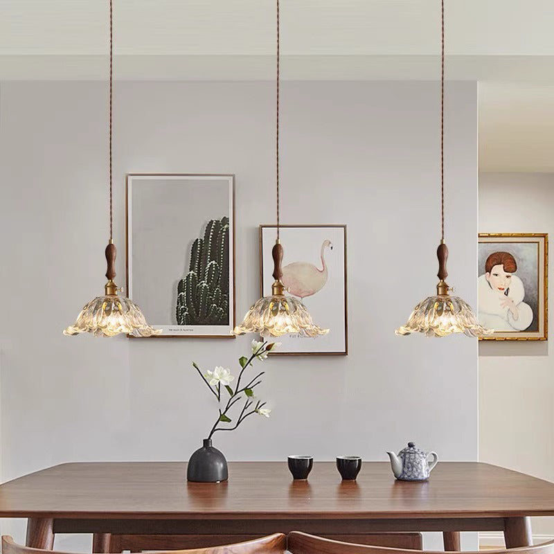 Contemporary Retro Flower Transparent Copper Glass 1 - Light Pendant Light For Dining Room