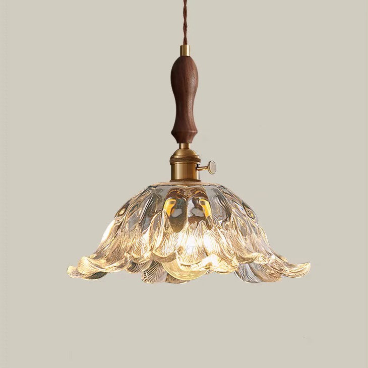 Contemporary Retro Flower Transparent Copper Glass 1 - Light Pendant Light For Dining Room