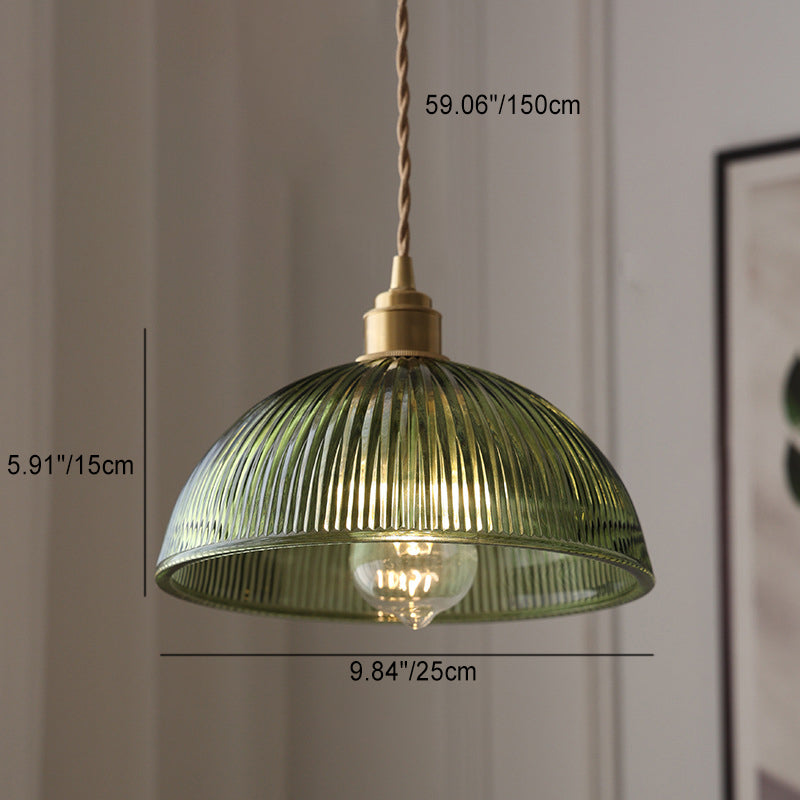 Contemporary Nordic Hat Shape Stripe Glass Brass 1 - Light Pendant Light For Living Room