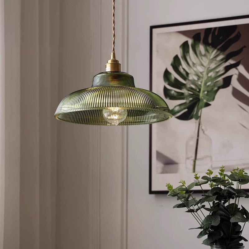 Contemporary Nordic Hat Shape Stripe Glass Brass 1 - Light Pendant Light For Living Room