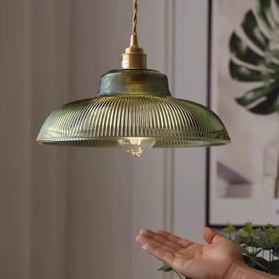 Contemporary Nordic Hat Shape Stripe Glass Brass 1 - Light Pendant Light For Living Room