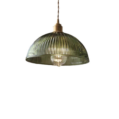 Contemporary Nordic Hat Shape Stripe Glass Brass 1 - Light Pendant Light For Living Room