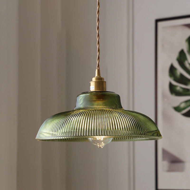 Contemporary Nordic Hat Shape Stripe Glass Brass 1 - Light Pendant Light For Living Room