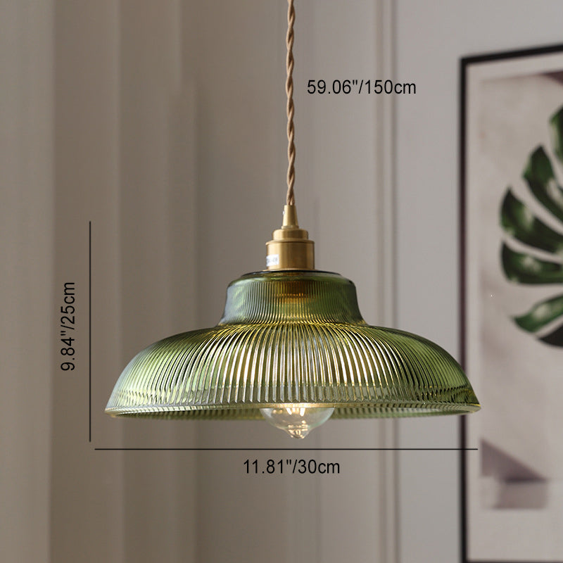 Contemporary Nordic Hat Shape Stripe Glass Brass 1 - Light Pendant Light For Living Room