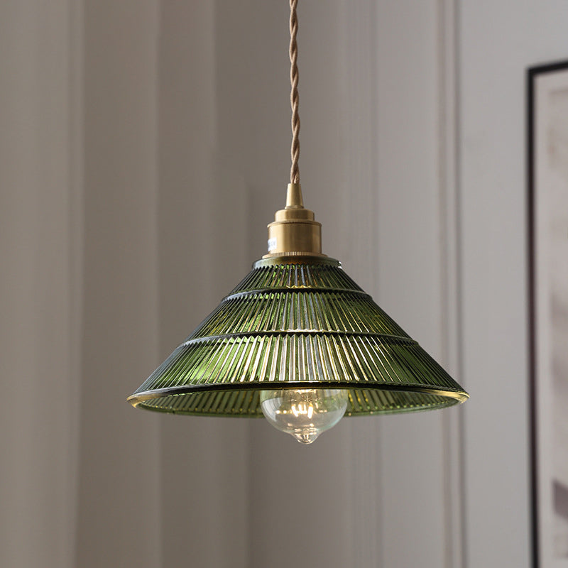 Contemporary Nordic Hat Shape Stripe Glass Brass 1 - Light Pendant Light For Living Room