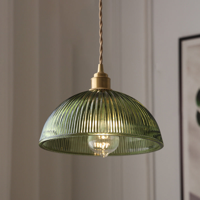 Contemporary Nordic Hat Shape Stripe Glass Brass 1 - Light Pendant Light For Living Room