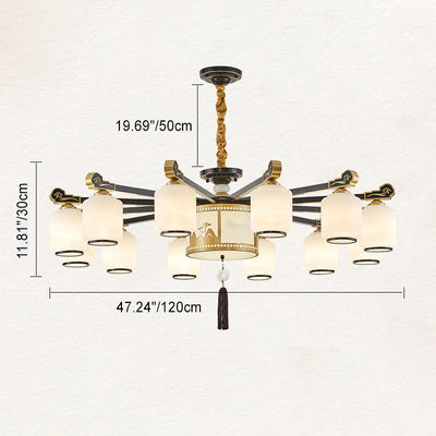 Traditional Chinese Round Lantern Iron Glass Acrylic 4/6/8/10/12 - Light Chandelier For Living Room