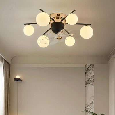 Contemporary Nordic Iron Glass Balls 6/9 - Light Semi-Flush Mount Ceiling Fan Light For Living Room