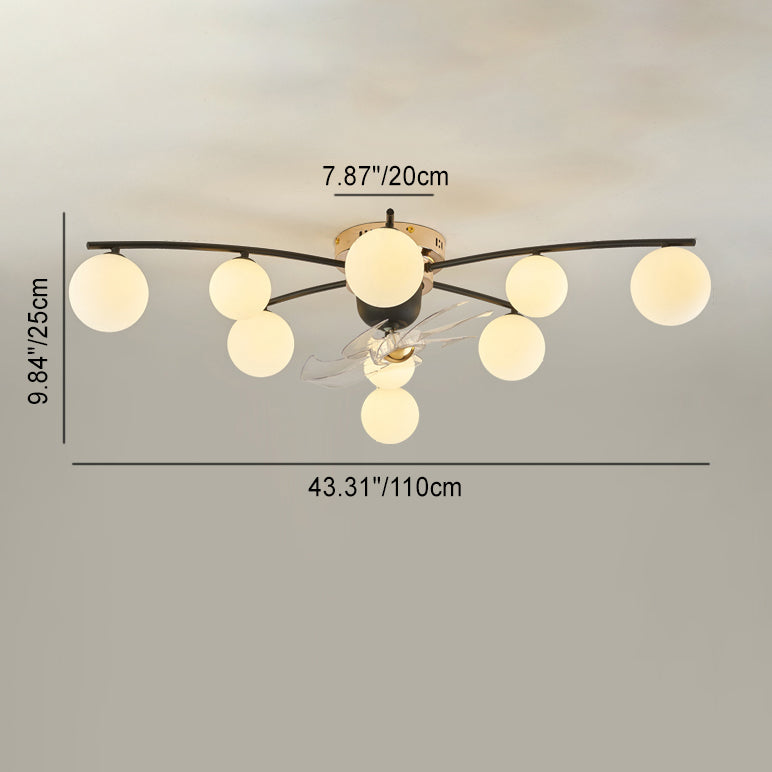 Contemporary Nordic Iron Glass Balls 6/9 - Light Semi-Flush Mount Ceiling Fan Light For Living Room