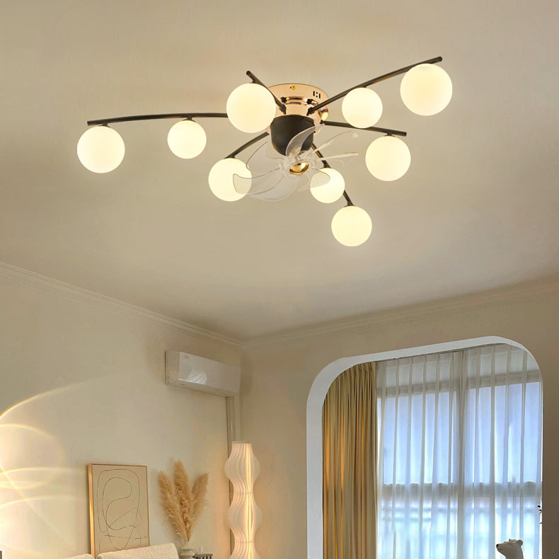 Contemporary Nordic Iron Glass Balls 6/9 - Light Semi-Flush Mount Ceiling Fan Light For Living Room