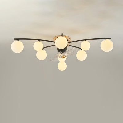 Contemporary Nordic Iron Glass Balls 6/9 - Light Semi-Flush Mount Ceiling Fan Light For Living Room