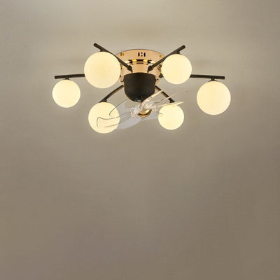 Contemporary Nordic Iron Glass Balls 6/9 - Light Semi-Flush Mount Ceiling Fan Light For Living Room