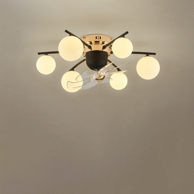 Contemporary Nordic Iron Glass Balls 6/9 - Light Semi-Flush Mount Ceiling Fan Light For Living Room