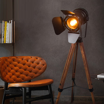 Contemporary Creative Camera Iron Wood 1 - Light Standing Floor Lamp For Living Room