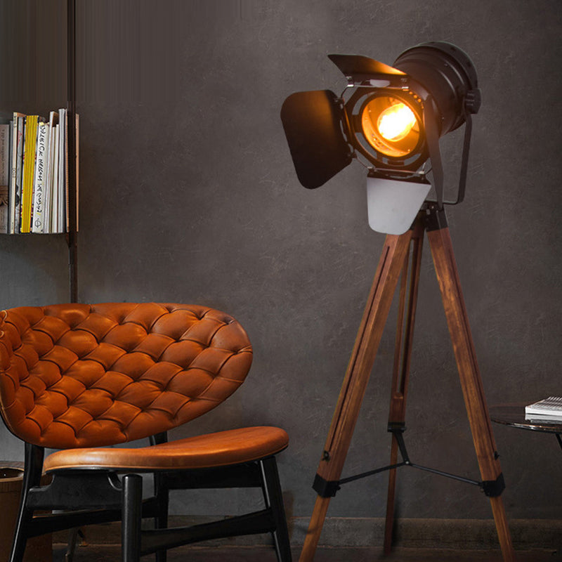 Contemporary Creative Camera Iron Wood 1 - Light Standing Floor Lamp For Living Room