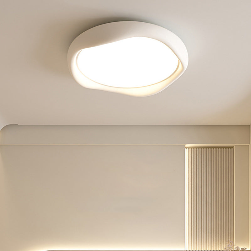 Modern Minimalist Corrugated Edge Cream Iron Resin Acrylic LED Flush Mount Ceiling Light For Bedroom