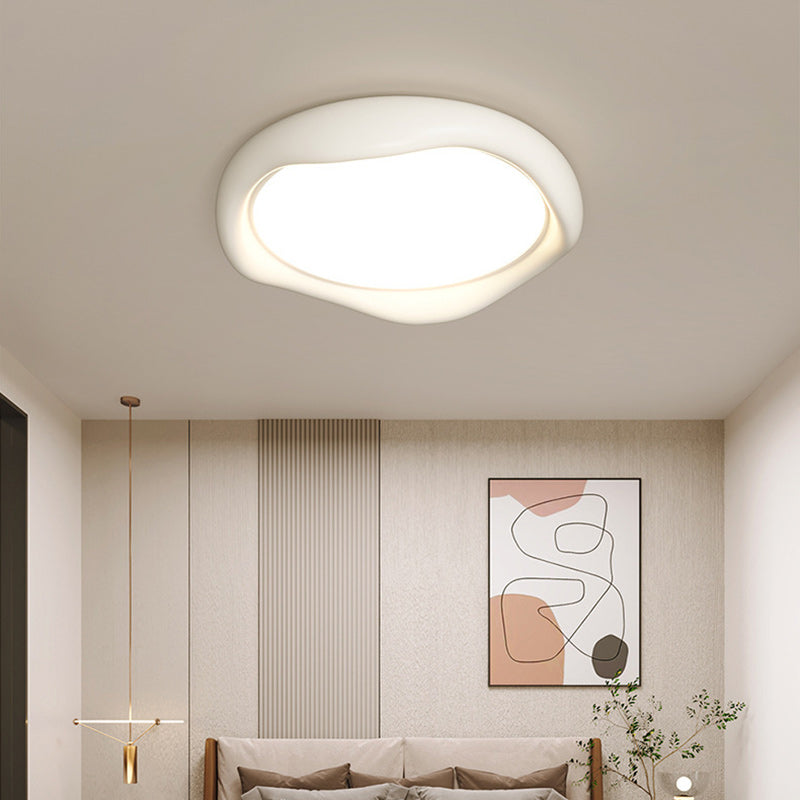 Modern Minimalist Corrugated Edge Cream Iron Resin Acrylic LED Flush Mount Ceiling Light For Bedroom