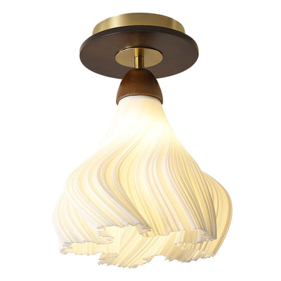 Contemporary Retro Dome Flower Rubber Wood ABS PLA 1 - Light Semi-Flush Mount Ceiling Light For Hallways