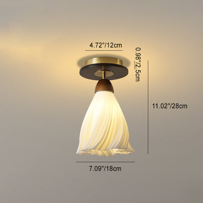 Contemporary Retro Dome Flower Rubber Wood ABS PLA 1 - Light Semi-Flush Mount Ceiling Light For Hallways