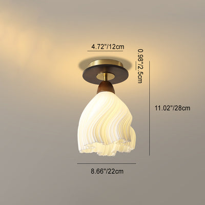 Contemporary Retro Dome Flower Rubber Wood ABS PLA 1 - Light Semi-Flush Mount Ceiling Light For Hallways