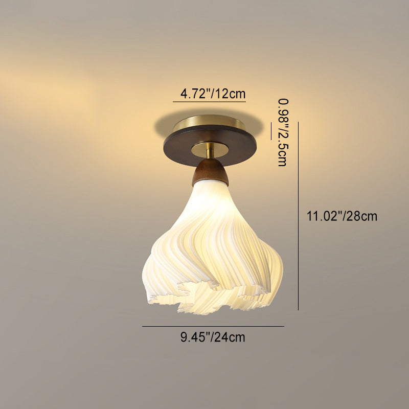 Contemporary Retro Dome Flower Rubber Wood ABS PLA 1 - Light Semi-Flush Mount Ceiling Light For Hallways