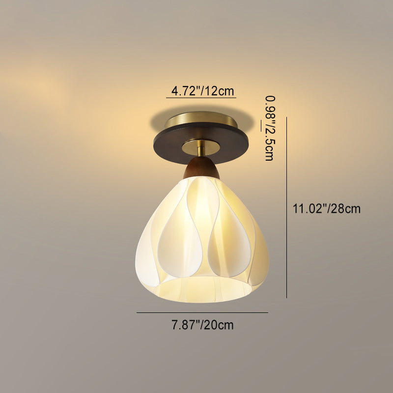 Contemporary Retro Dome Flower Rubber Wood ABS PLA 1 - Light Semi-Flush Mount Ceiling Light For Hallways