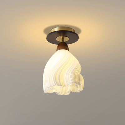 Contemporary Retro Dome Flower Rubber Wood ABS PLA 1 - Light Semi-Flush Mount Ceiling Light For Hallways