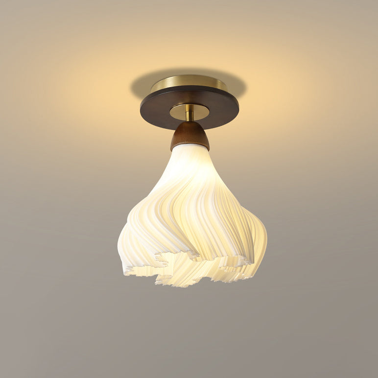 Contemporary Retro Dome Flower Rubber Wood ABS PLA 1 - Light Semi-Flush Mount Ceiling Light For Hallways