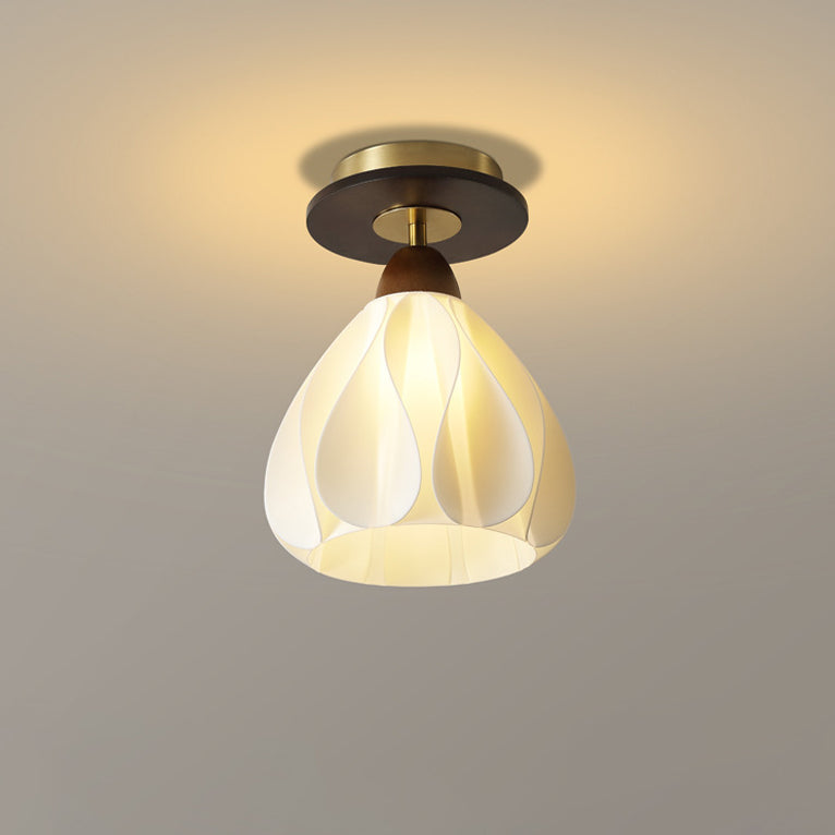 Contemporary Retro Dome Flower Rubber Wood ABS PLA 1 - Light Semi-Flush Mount Ceiling Light For Hallways