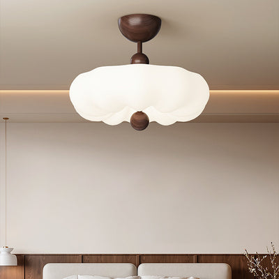 Contemporary Retro Round Dome Rotational Molding Walnut Iron LED Semi-Flush Mount Ceiling Light For Bedroom