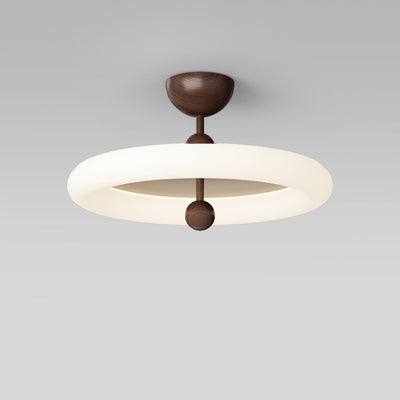 Contemporary Retro Round Dome Rotational Molding Walnut Iron LED Semi-Flush Mount Ceiling Light For Bedroom