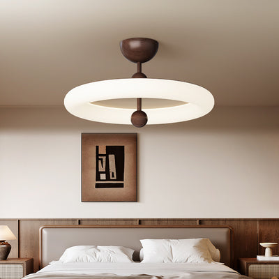 Contemporary Retro Round Dome Rotational Molding Walnut Iron LED Semi-Flush Mount Ceiling Light For Bedroom