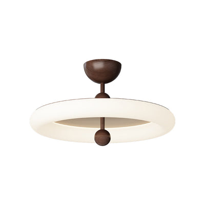 Contemporary Retro Round Dome Rotational Molding Walnut Iron LED Semi-Flush Mount Ceiling Light For Bedroom