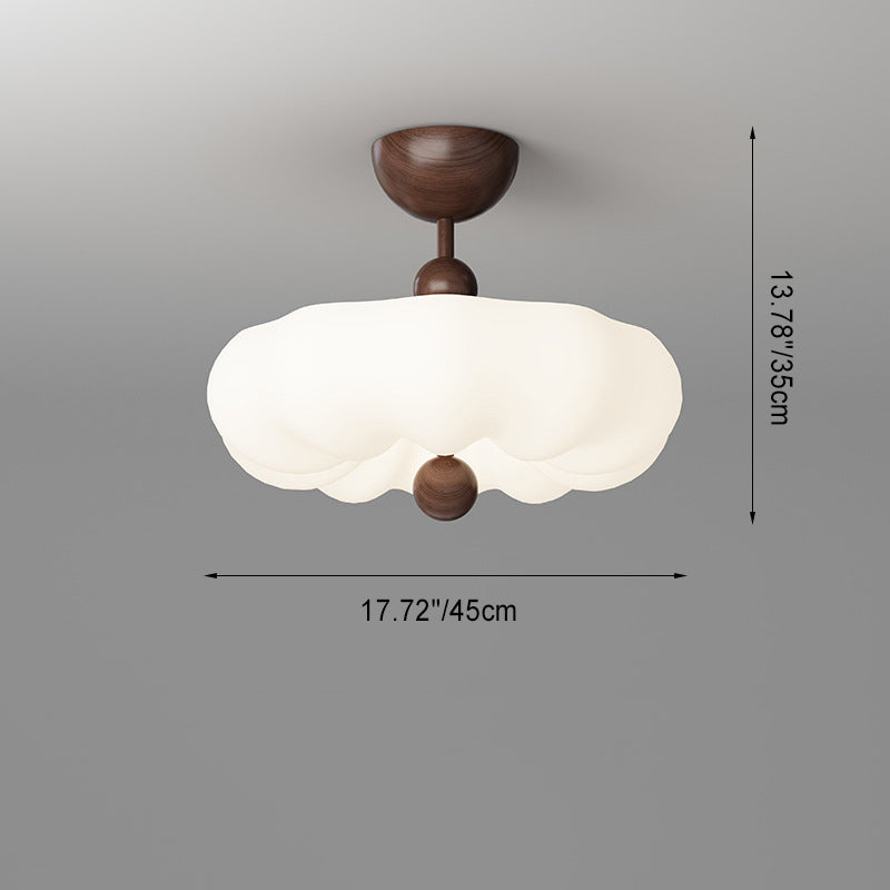 Contemporary Retro Round Dome Rotational Molding Walnut Iron LED Semi-Flush Mount Ceiling Light For Bedroom