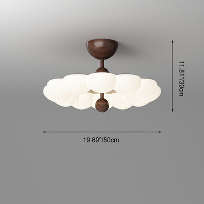 Contemporary Retro Round Dome Rotational Molding Walnut Iron LED Semi-Flush Mount Ceiling Light For Bedroom