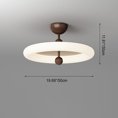 Contemporary Retro Round Dome Rotational Molding Walnut Iron LED Semi-Flush Mount Ceiling Light For Bedroom