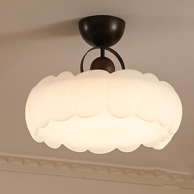 Contemporary Retro Cloud Dome Iron Acrylic LED Semi-Flush Mount Ceiling Light For Bedroom