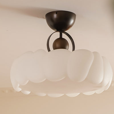 Contemporary Retro Cloud Dome Iron Acrylic LED Semi-Flush Mount Ceiling Light For Bedroom