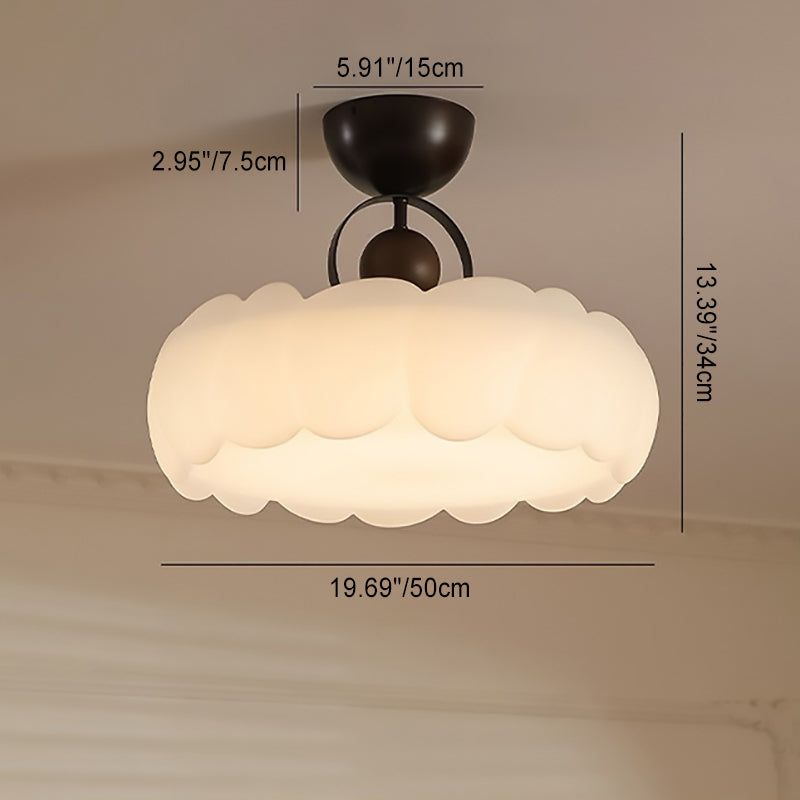 Contemporary Retro Cloud Dome Iron Acrylic LED Semi-Flush Mount Ceiling Light For Bedroom