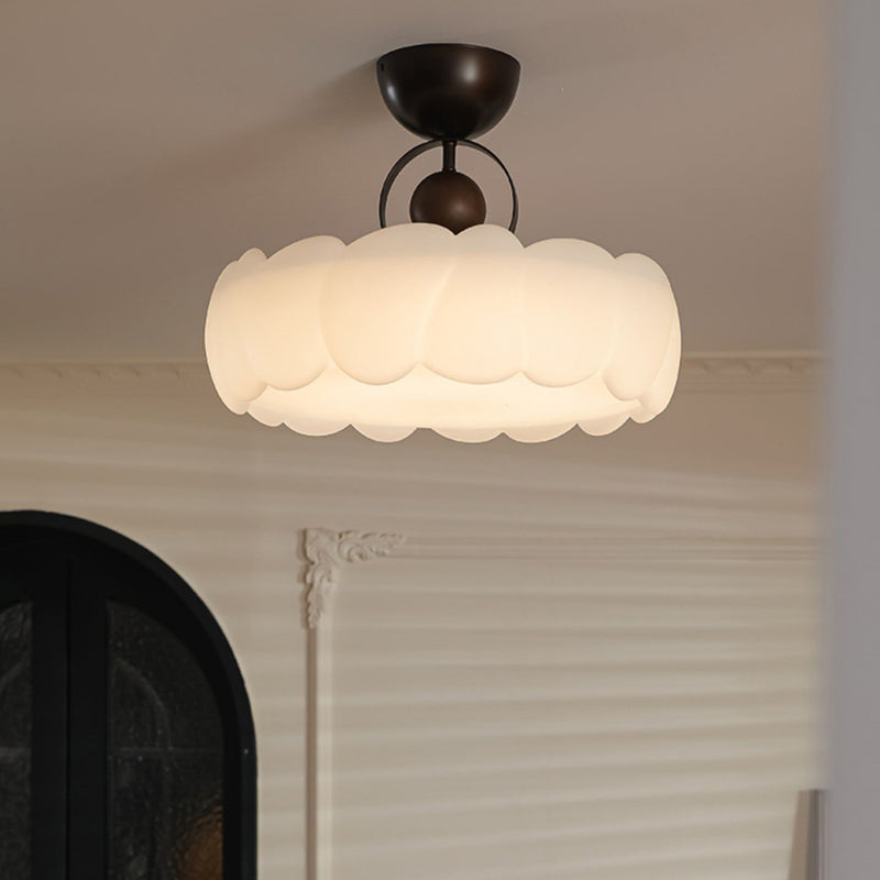 Contemporary Retro Cloud Dome Iron Acrylic LED Semi-Flush Mount Ceiling Light For Bedroom