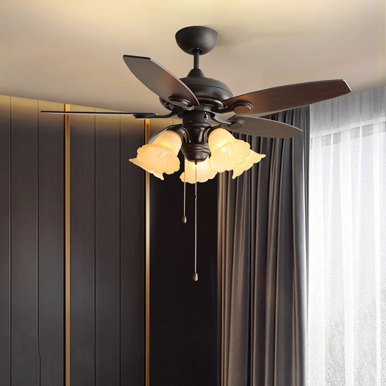 Traditional French Iron Fan Flower Glass Shade 3/5 - Light Downrods Ceiling Fan Light For Living Room