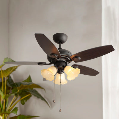 Traditional French Iron Fan Flower Glass Shade 3/5 - Light Downrods Ceiling Fan Light For Living Room