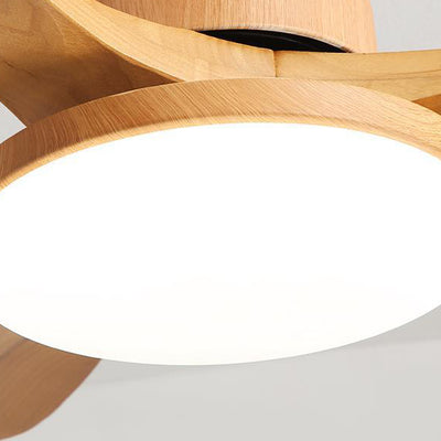 Contemporary Nordic Three Fan Blades Solid Wood Acrylic Hardware LED Downrods Ceiling Fan Light For Dining Room