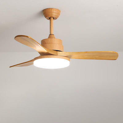 Contemporary Nordic Three Fan Blades Solid Wood Acrylic Hardware LED Downrods Ceiling Fan Light For Dining Room