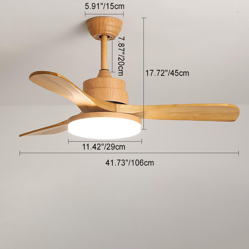 Contemporary Nordic Three Fan Blades Solid Wood Acrylic Hardware LED Downrods Ceiling Fan Light For Dining Room