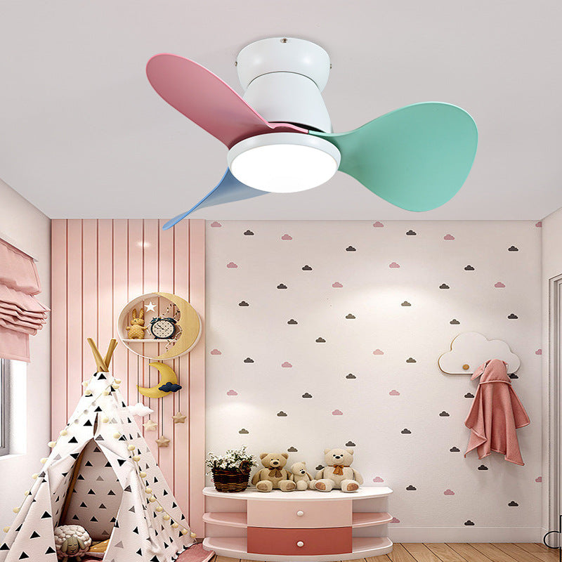 Contemporary Nordic Three Fan Blades Hardware Plastic Acrylic Downrods Ceiling Fan Light For Living Room