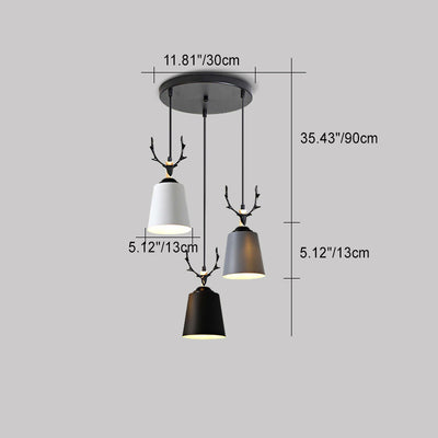 Contemporary Nordic Antler Iron Cylinder Shade Solid Wood 3 - Light Chandeliers For Dining Room